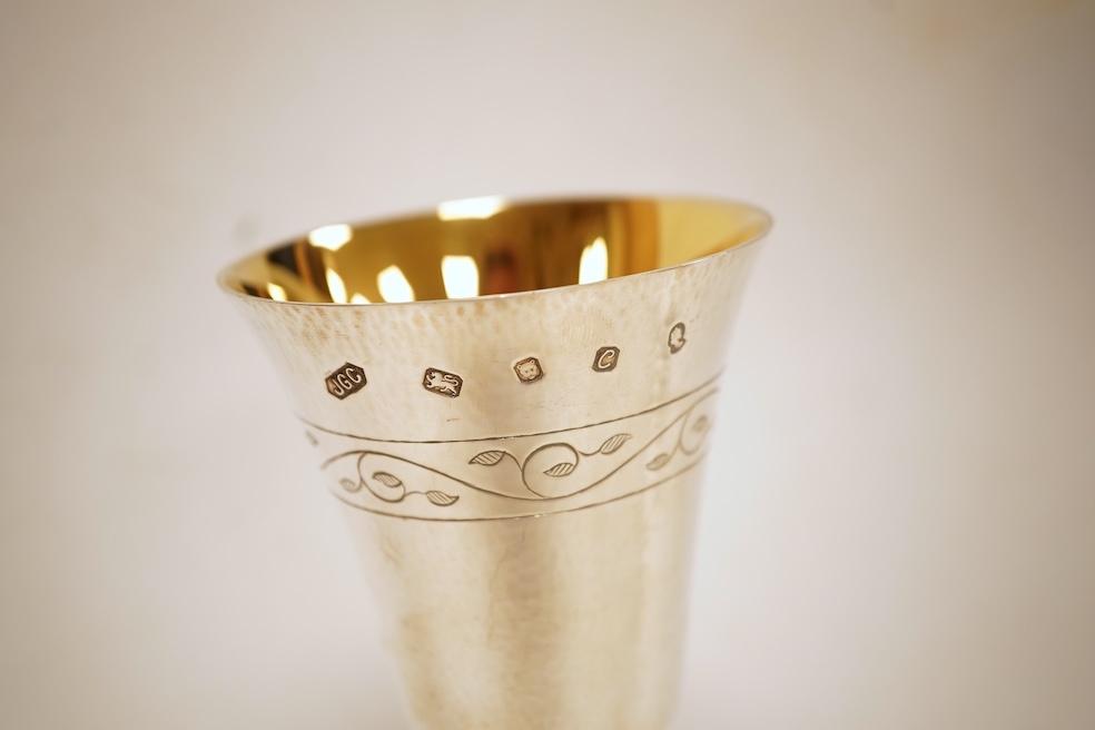 A pair of modern silver Lincoln Cathedral commemorative chalices, no.75 & 76, by John Cussell, London, 1977, 14.7cm, 13oz.